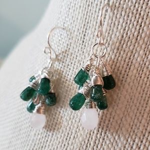 Artisan Wire Wrapped Green Cluster Earrings
